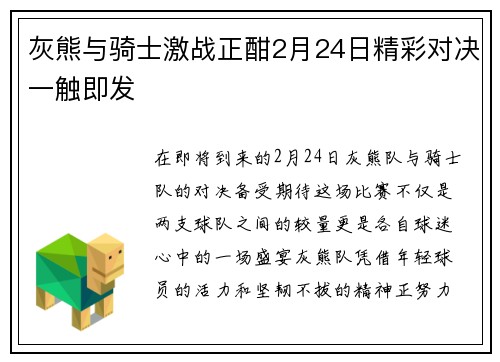 灰熊与骑士激战正酣2月24日精彩对决一触即发
